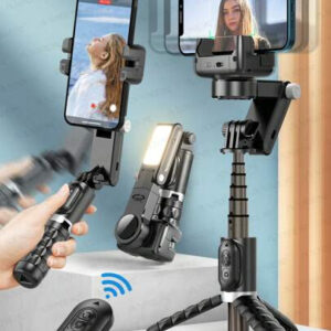 AXNEN Stabilisateur de cardan pour smartphone, bâton selfie trépied avec suivi du visage, mode de suivi de bureau, avec lumière de remplissage, rotation à 360°, trépied de téléphone portable 4 en 1 extensible en alliage d'aluminium, compatible avec la télécommande sans fil pour iPhone 14/13 Android Enregistrement vidéo