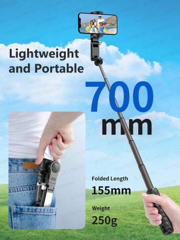 AXNEN Stabilisateur de cardan pour smartphone, bâton selfie trépied avec suivi du visage, mode de suivi de bureau, avec lumière de remplissage, rotation à 360°, trépied de téléphone portable 4 en 1 extensible en alliage d'aluminium, compatible avec la télécommande sans fil pour iPhone 14/13 Android Enregistrement vidéo – Image 3