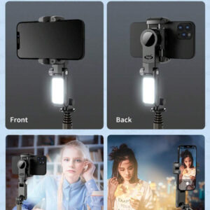 AXNEN Stabilisateur de cardan pour smartphone, bâton selfie trépied avec suivi du visage, mode de suivi de bureau, avec lumière de remplissage, rotation à 360°, trépied de téléphone portable 4 en 1 extensible en alliage d'aluminium, compatible avec la télécommande sans fil pour iPhone 14/13 Android Enregistrement vidéo