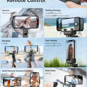 AXNEN Stabilisateur de cardan pour smartphone, bâton selfie trépied avec suivi du visage, mode de suivi de bureau, avec lumière de remplissage, rotation à 360°, trépied de téléphone portable 4 en 1 extensible en alliage d'aluminium, compatible avec la télécommande sans fil pour iPhone 14/13 Android Enregistrement vidéo