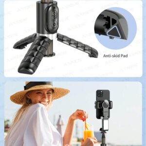 AXNEN Stabilisateur de cardan pour smartphone, bâton selfie trépied avec suivi du visage, mode de suivi de bureau, avec lumière de remplissage, rotation à 360°, trépied de téléphone portable 4 en 1 extensible en alliage d'aluminium, compatible avec la télécommande sans fil pour iPhone 14/13 Android Enregistrement vidéo