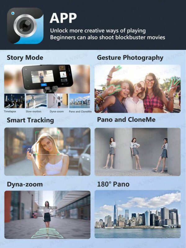 AXNEN Stabilisateur de cardan pour smartphone, bâton selfie trépied avec suivi du visage, mode de suivi de bureau, avec lumière de remplissage, rotation à 360°, trépied de téléphone portable 4 en 1 extensible en alliage d'aluminium, compatible avec la télécommande sans fil pour iPhone 14/13 Android Enregistrement vidéo – Image 12