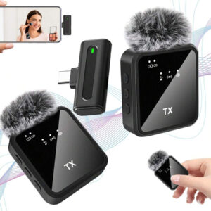 Microphone cravate sans fil professionnel compatible avec iPhone, iPad - Microphone omnidirectionnel sans fil à condensateur pour enregistrement d'entretien, vidéo, podcast