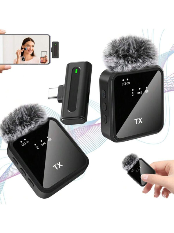 Microphone cravate sans fil professionnel compatible avec iPhone, iPad - Microphone omnidirectionnel sans fil à condensateur pour enregistrement d'entretien, vidéo, podcast – Image 2