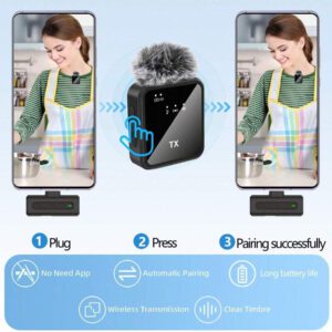 Microphone cravate sans fil professionnel compatible avec iPhone, iPad - Microphone omnidirectionnel sans fil à condensateur pour enregistrement d'entretien, vidéo, podcast