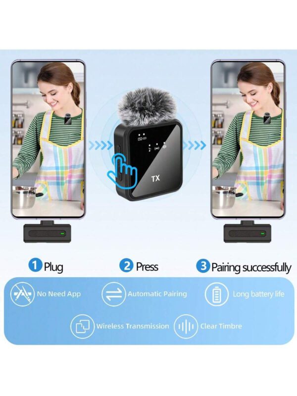 Microphone cravate sans fil professionnel compatible avec iPhone, iPad - Microphone omnidirectionnel sans fil à condensateur pour enregistrement d'entretien, vidéo, podcast – Image 3