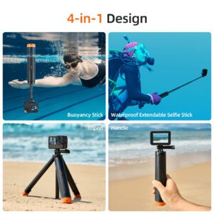 TELESIN TELESIN Perche à Selfie 4 en 1 Flottante Prise en Main Trépied Etanche Extensible Monopode à Selfie pour GoPro Hero 13, 12, 11, 10, 9, 8, DJI OSMO Action 5 Pro 4 Insta360 Ace Pro 2 et la plupart des caméras d'action