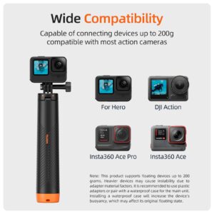 TELESIN TELESIN Perche à Selfie 4 en 1 Flottante Prise en Main Trépied Etanche Extensible Monopode à Selfie pour GoPro Hero 13, 12, 11, 10, 9, 8, DJI OSMO Action 5 Pro 4 Insta360 Ace Pro 2 et la plupart des caméras d'action