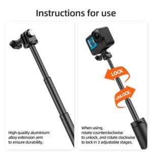 TELESIN TELESIN Perche à Selfie 4 en 1 Flottante Prise en Main Trépied Etanche Extensible Monopode à Selfie pour GoPro Hero 13, 12, 11, 10, 9, 8, DJI OSMO Action 5 Pro 4 Insta360 Ace Pro 2 et la plupart des caméras d'action