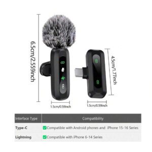 HITOZON Microphone cravate sans fil professionnel pour smartphone, microphone sans fil plug-and-play, micro-cravate pour enregistrement vidéo, enseignement, interviews, podcast, micro omnidirectionnel sans fil à condensateur pour vlog