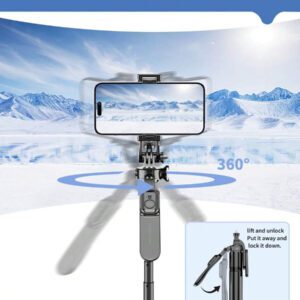 TOKQI 2 m / 79 pouces Tige en alliage d'aluminium extra longue - Bâton à selfie trépied 360° équilibré et stable. Support de trépied multifonction extensible et télescopique compatible avec iPhone et Android, avec télécommande sans fil pour selfies, enregistrement vidéo, vlog, streaming en direct, C08