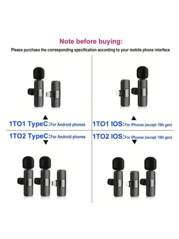 Microphone cravate sans fil compatible avec téléphone/Ipad/Android, mini microphone, microphone cravate plug-and-play avec faible délai et puce de réduction de bruit intégrée pour l'enregistrement vidéo, la diffusion en direct, les interviews, les podcasts et les créateurs de contenu Vlog – Image 9