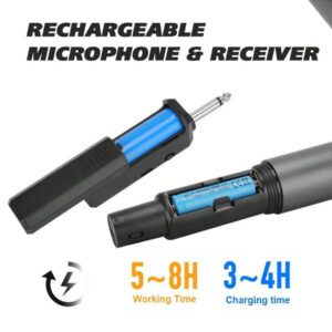 Microphone sans fil portatif, microphone portatif rechargeable, batterie de 8 heures pour diffusion en direct/karaoké/réunion, prêt à l'emploi