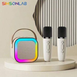 SIMSONLAB Haut-parleur portable, microphone, karaoké , chantez à tout moment, magnifiques lumières colorées, création d'ambiance, changement vocal intéressant, cadeaux intéressants