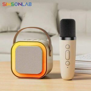 SIMSONLAB Haut-parleur portable, microphone, karaoké , chantez à tout moment, magnifiques lumières colorées, création d'ambiance, changement vocal intéressant, cadeaux intéressants