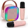 Enceinte karaoké sans fil portable avec microphone sans fil, système d'enceintes KTV stéréo HIFI, enceinte sans fil avec lumières LED RVB colorées, voix modifiée, machine à karaoké pour l'extérieur, les sports, les voyages, le meilleur cadeau pour les fêtes à la maison, cadeau d'anniversaire