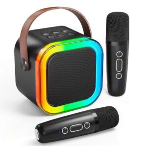 Enceinte karaoké sans fil portable avec microphone sans fil, système d'enceintes KTV stéréo HIFI, enceinte sans fil avec lumières LED RVB colorées, voix modifiée, machine à karaoké pour l'extérieur, les sports, les voyages, le meilleur cadeau pour les fêtes à la maison, cadeau d'anniversaire