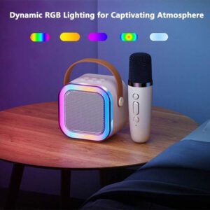 Enceinte karaoké sans fil portable avec microphone sans fil, système d'enceintes KTV stéréo HIFI, enceinte sans fil avec lumières LED RVB colorées, voix modifiée, machine à karaoké pour l'extérieur, les sports, les voyages, le meilleur cadeau pour les fêtes à la maison, cadeau d'anniversaire