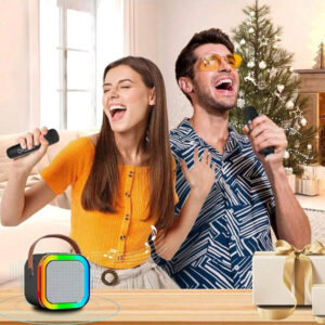 Enceinte karaoké sans fil portable avec microphone sans fil, système d'enceintes KTV stéréo HIFI, enceinte sans fil avec lumières LED RVB colorées, voix modifiée, machine à karaoké pour l'extérieur, les sports, les voyages, le meilleur cadeau pour les fêtes à la maison, cadeau d'anniversaire