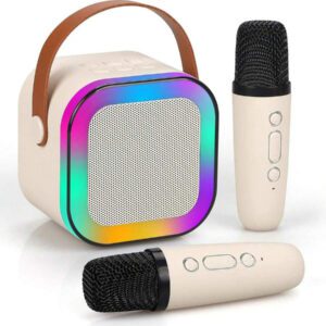 Enceinte karaoké sans fil portable avec microphone sans fil, système d'enceintes KTV stéréo HIFI, enceinte sans fil avec lumières LED RVB colorées, voix modifiée, machine à karaoké pour l'extérieur, les sports, les voyages, le meilleur cadeau pour les fêtes à la maison, cadeau d'anniversaire