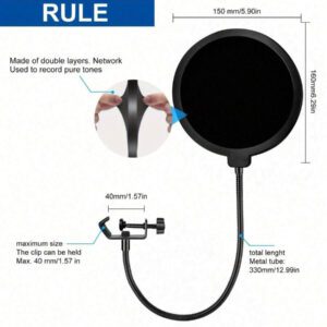 Filtre anti-pop professionnel pour microphone, avec fixation flexible à col de cygne 360° et double couche de filtre anti-bruit pour karaoké, streaming et enregistrement de podcast