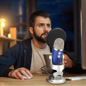 Filtre anti-pop professionnel pour microphone, avec fixation flexible à col de cygne 360° et double couche de filtre anti-bruit pour karaoké, streaming et enregistrement de podcast