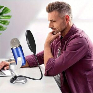 Filtre anti-pop professionnel pour microphone, avec fixation flexible à col de cygne 360° et double couche de filtre anti-bruit pour karaoké, streaming et enregistrement de podcast