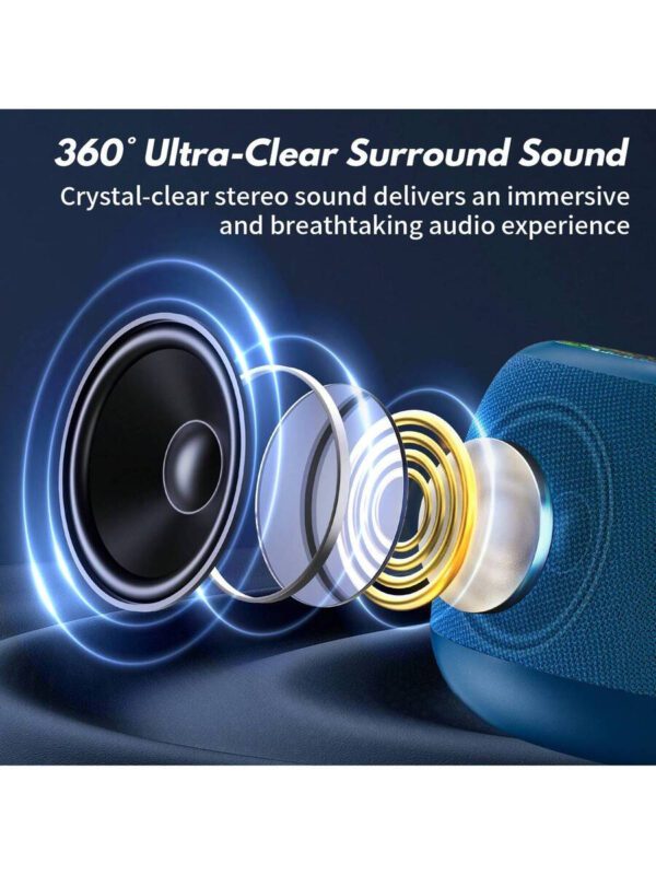JYX JYX Mini enceinte Bluetooth portable (bleu), enceinte Bluetooth, 24 heures d'autonomie de la batterie, lumières LED, fonction TWS, emplacement pour carte TF, profitez de la musique à tout moment, n'importe où. – Image 3