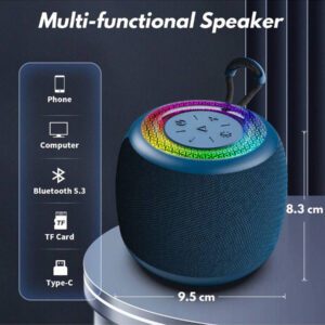 JYX JYX Mini enceinte Bluetooth portable (bleu), enceinte Bluetooth, 24 heures d'autonomie de la batterie, lumières LED, fonction TWS, emplacement pour carte TF, profitez de la musique à tout moment, n'importe où.