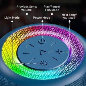 JYX JYX Mini enceinte Bluetooth portable (bleu), enceinte Bluetooth, 24 heures d'autonomie de la batterie, lumières LED, fonction TWS, emplacement pour carte TF, profitez de la musique à tout moment, n'importe où.