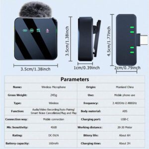 HITOZON Microphone sans fil professionnel pour smartphone, microphone sans fil plug-and-play avec 4 pièces, micro cravate pour l'enregistrement vidéo, l'enseignement, les interviews, les podcasts, les conférences, les vlogs, l'enregistrement, la diffusion en direct