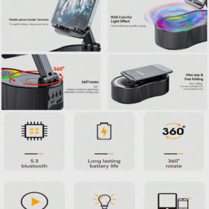 Support pliable réglable à 360° pour téléphone/tablette + Power Bank + Haut-parleur Bluetooth multifonction avec éclairage d'ambiance - un accessoire indispensable pour les personnes paresseuses