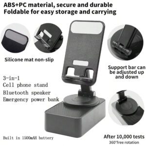 Support pliable réglable à 360° pour téléphone/tablette + Power Bank + Haut-parleur Bluetooth multifonction avec éclairage d'ambiance - un accessoire indispensable pour les personnes paresseuses