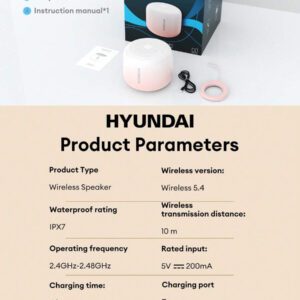 HYUNDAI Enceinte Bluetooth mini HYUNDAI HY-X6, son stéréo haute qualité HIFI, longue durée de vie de la batterie, enceinte sans fil portable et étanche pour l'extérieur, convient pour les smartphones, ordinateurs portables et tablettes