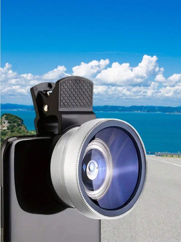 1 kit d'objectif d'appareil photo pour smartphone 2 en 1 avec clip, objectif grand angle ultra-large en verre de 37 mm 0,45X, objectif macro, version argent, objectif grand angle ultra-large UV49 Ã  mise au point micro, amÃ©liore les effets photographiques â€“ Image 4