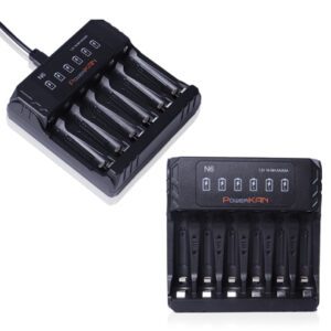 powerKAN Chargeur de piles AA AAA 6 fentes LED, courant de charge indépendant 500mA*6 Charge rapide, chargeur de piles LED à entrée USB-C pour piles rechargeables Ni-MH/Ni-CD 1,2V (câble USB-C inclus)