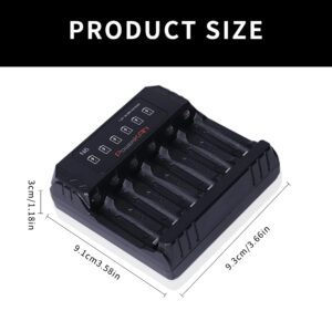 powerKAN Chargeur de piles AA AAA 6 fentes LED, courant de charge indépendant 500mA*6 Charge rapide, chargeur de piles LED à entrée USB-C pour piles rechargeables Ni-MH/Ni-CD 1,2V (câble USB-C inclus)