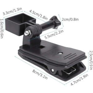 Support de sac à dos avec clip de sac 360° et adaptateur de trépied à dégagement rapide compatible avec Go Por Hero 12 11 10 9 8 7 6 et plus (Noir)