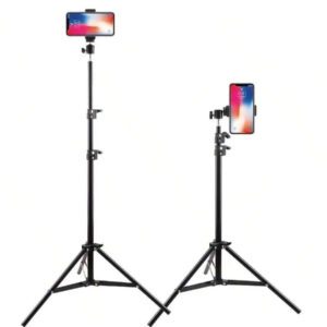 Trépied métallique pliable de 160,02 cm avec clip de support pour téléphone, trépied multifonction en fer, trépied pour téléphone et appareil photo, support métallique triangulaire universel