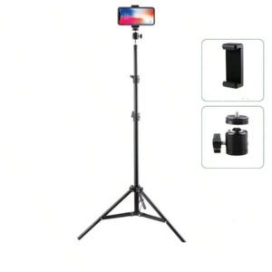 Trépied métallique pliable de 160,02 cm avec clip de support pour téléphone, trépied multifonction en fer, trépied pour téléphone et appareil photo, support métallique triangulaire universel
