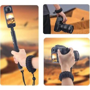 Sangle de poignet en nylon noir réglable avec vis 1/4" - sécuritaire pour Insta360, GoPro, Nikon, Canon, Olympus DSLR et stabilisateurs de cardan pour smartphone, accessoires photo | Sangle réglable | Sangle d'appareil photo