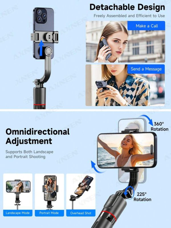 AXNEN 67" Perche Selfie Bluetooth TrÃ©pied DÃ©tachable TÃ©lÃ©commande, TrÃ©pied TÃ©lÃ©phone Portable Extensible et Support 3 en 1, Pour la Diffusion en Direct et la Photographie, Compatible avec 16/15/14 Pro Max/14 Pro/14/14 Plus/13 Pro Max/13 Pro, Galaxy S22 â€“ Image 8