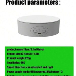 Plateau tournant électrique de 5,1 pouces/13 cm pour prise de vue panoramique 360 degrés, charge de 8,8 lb/4 kg, base rotative réglable 360 degrés pour la photographie, les bijoux, les modèles 3D, les montres, alimentation par batterie/USB, plateau tournant motorisé