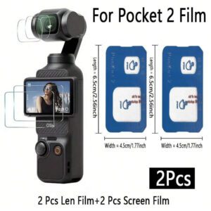 OUKNOEO 2 pièces Lentille en verre trempé + Film d'écran Couverture complète Compatible avec OSMO Pocket 3 2 Série Anti-empreintes digitales, Installation sans bulles, Résistant aux rayures, Facile à installer avec un artefact de positionnement