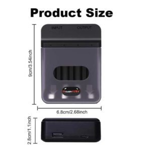 powerKAN Chargeur de piles AA POWERKAN, peut charger 1 à 4 piles rechargeables NiMH AA et AAA de 1,2 V en même temps, avec sortie USB, chargeur de piles AA et AAA portable