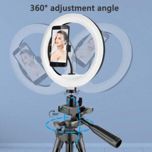 Anneau lumineux de 10 pouces avec trépied, anneau lumineux LED selfie avec trépied extensible et support pour téléphone pour diffusion en direct/maquillage/vidéo, compatible avec tous les téléphones
