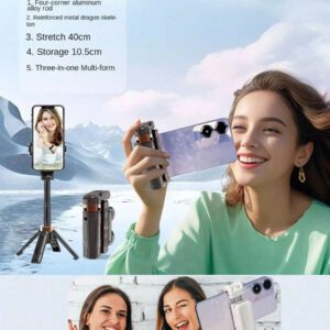 Mini trépied de poche flexible en aluminium avec rotation à 360°, bâton à selfie 3 en 1. Support de téléphone portable extensible avec bouton-poussoir, télécommande amovible. Taille de poche, équipement de photographie de voyage ultime