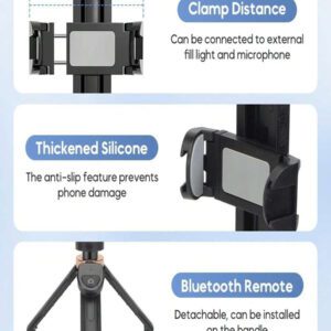 Mini trépied de poche flexible en aluminium avec rotation à 360°, bâton à selfie 3 en 1. Support de téléphone portable extensible avec bouton-poussoir, télécommande amovible. Taille de poche, équipement de photographie de voyage ultime