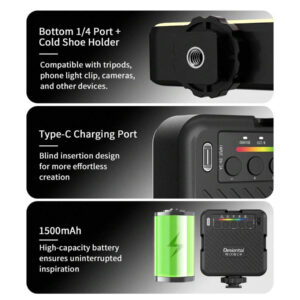 desiontal Desiontal IReal X1 Lampe vidéo portable de remplissage pour téléphone, pour prise de vue extérieure. 9 effets d'éclairage, port 1/4 en bas, 3 bottes peuvent être épissées. Diffusion en direct extérieure, production de vidéos courtes et prises de vue commerciales