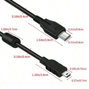 EDEKOY Câble de caméra noir Edekoy 1M MINI5P-TypeC, convient aux smartphones avec interface de type C et aux appareils photo Canon, câble de chargement USB, transfert de données rapide, conception durable et flexible, sans batterie nécessaire, mode USB pour un transfert facile de photos et de vidéos. MINI5P-TypeC est compatible avec Canon EOS D30, D20, D10, SX60, SX520, SD110, A2500, 5DS, T6I, HF100, R300 et d'autres appareils photo reflex numériques.